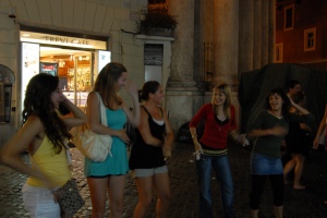 My students let their guard down and dance with local teens near the Trevi Fountain. 