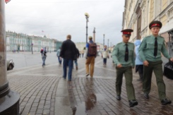 A soldier marches past us as we head towards the Winter Palace.